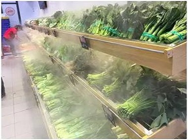Misting nozzle is used in the supermarket vegetable misting spray preservation system